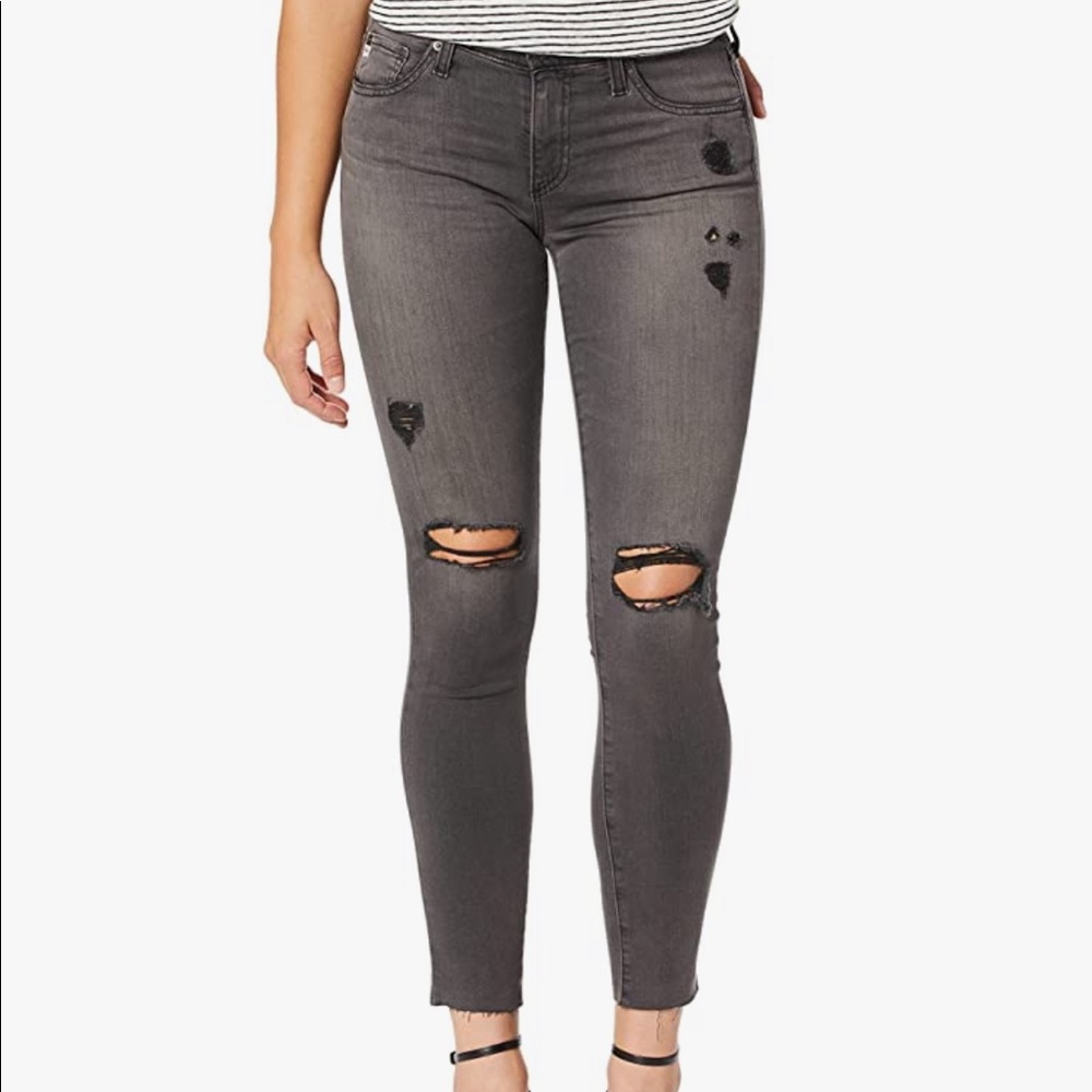Ag The Legging Ankle distressed Grey/Blk denim. Size 29